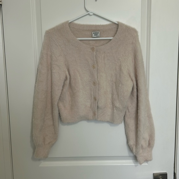 Sunday Best Pink Fuzzy Cardigain - Picture 3 of 6